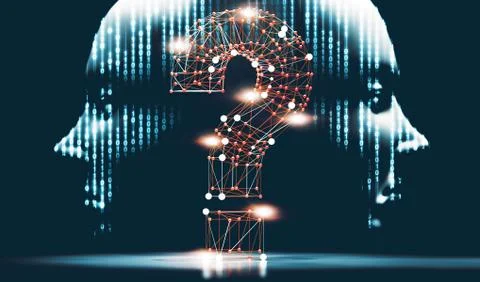 Question mark and concept of science and technology. Questions and answers on Stockillustratie