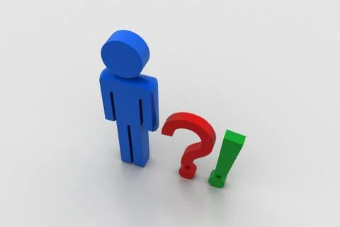 Question mark  and exclamation mark with man Free Stock Illustration