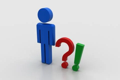 Question mark  and exclamation mark with man Free Stock Illustration
