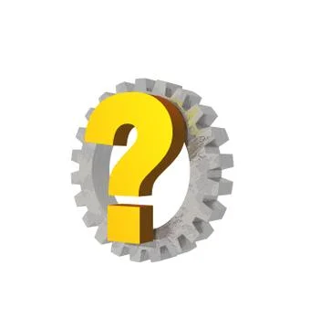 Question mark and gearwheel on white background - 3d illustration Stock Illustration