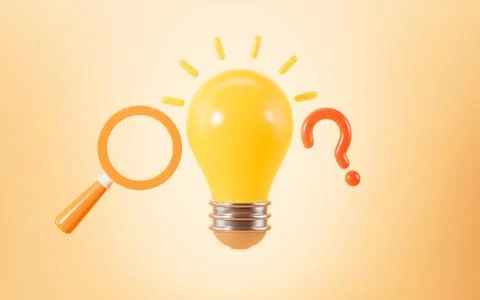 Question mark and lamp bulb, brainstorm and ideas, 3d rendering. Stock Illustration