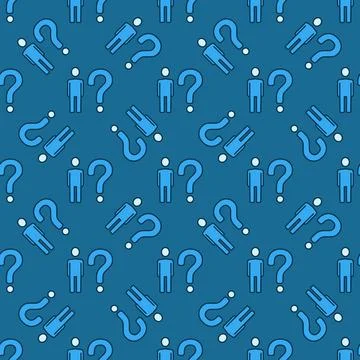 Question Mark and Man vector concept blue seamless pattern Illustrazione stock