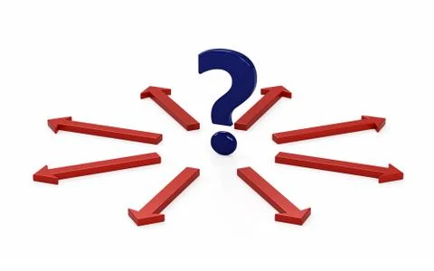 Question mark and many arrows with decision. Ilustración de archivo