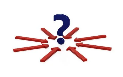 Question mark and many arrows with decision. Stock Illustration