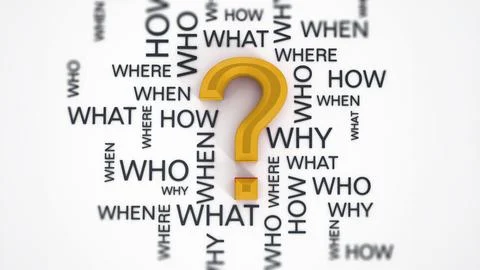 Question mark and question words on white surface. 3D illustration Stock Illustration
