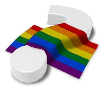 Question mark and rainbow flag - 3d illustration Stock Illustration