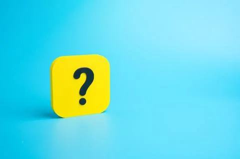 A question mark and space for text on a blue background. Questions and answ.. Stock Photos