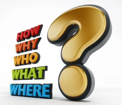 Question mark and words isolated on white background Stock Illustration