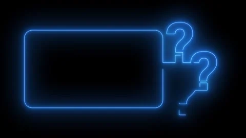 Question mark animated glowing blue neon frame border with three query symb.. Stock Footage 341691554