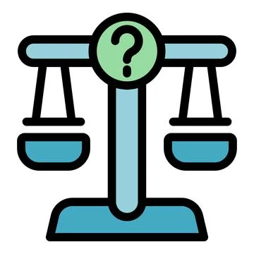 Question mark balancing on a justice scale icon Stock Illustration