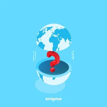 Question mark between the upper and lower halves of the globe, isometric imag Stock Illustration