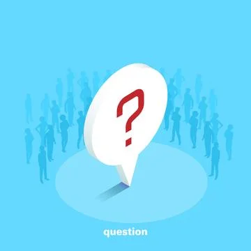 Question mark on a blue background, people silhouettes, isometric image Stock Illustration