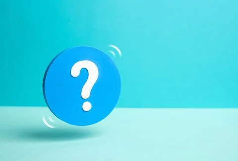 Question mark on a blue circle representing questions and answers. Solution.. Stock Photos