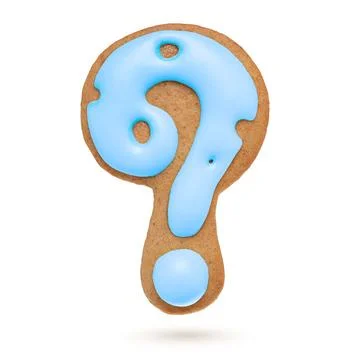 Question mark. Blue gingerbread biscuit isolated on white. Stock Photos