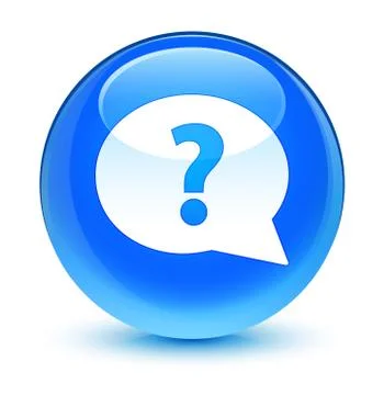 Question mark bubble icon glassy cyan blue round button Stock Illustration