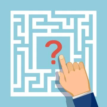 Question mark in the center of the maze or labyrinth. Stock Illustration