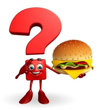 Question mark character with burger Stock Illustration