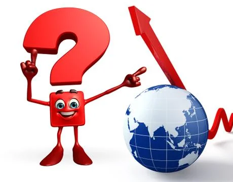 Question mark character with globe and arrow Stock Illustration