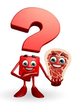 Question mark character with meat steak Stock Illustration