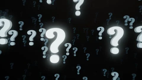 Question mark characters are flying towards the camera from the dark Stock-Footage 248754687