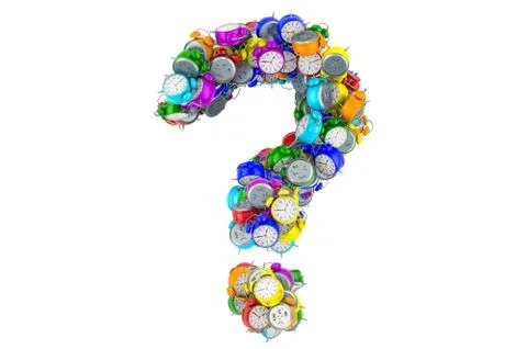 Question mark from colored alarm clocks, 3D rendering Stockillustratie