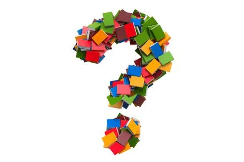 Question mark from colored books. 3D rendering Stock Illustration