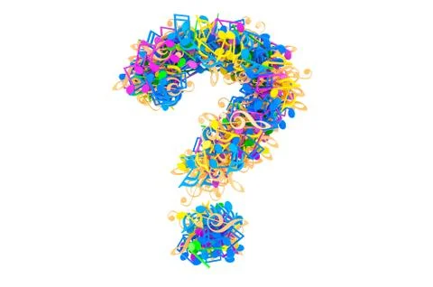 Question mark from colored musical notes. 3D rendering Stock Illustration