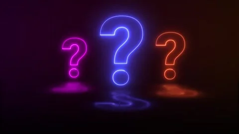 Question mark colorful neon glow animation with reflection Video stock 297656432
