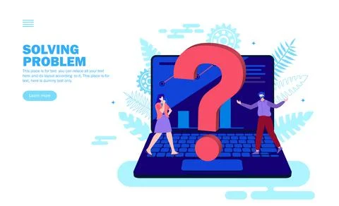 Question mark on computer, Team looking for software solutions Ilustração Stock