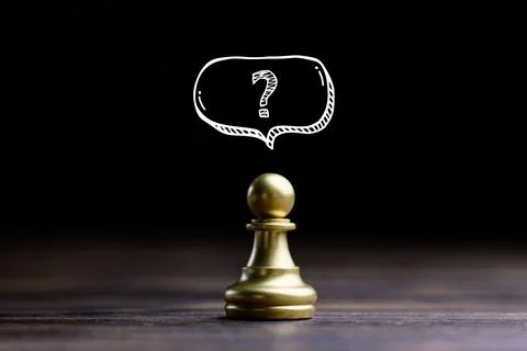 Question mark concept or FAQ. Sign over chess pawn Stock Photos