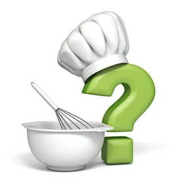 Question mark with cooking hat and bowl and egg beater 3D Stock Illustration