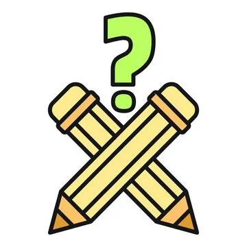 Question mark with crossed pencils representing doubt and decision Illustrazione stock