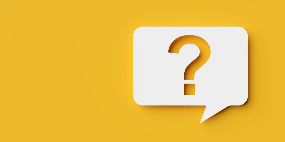 Question mark cutout from white rectangular speech bubble or balloon on yel.. Stock Illustration