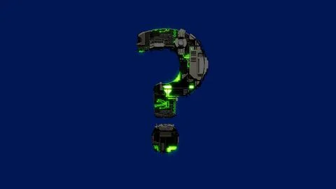 Question mark - dark grunge scrap metal font with lighting green Illustrazione stock