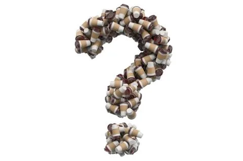 Question mark from disposable cups of coffee or tea, 3D rendering Stock Illustration