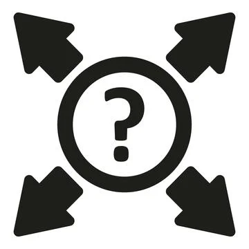 Question mark with diverging arrows indicating choice Stock Illustration