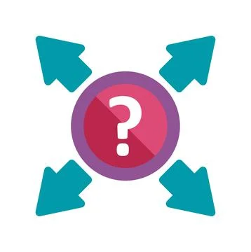 Question mark with diverging arrows indicating choice Stock Illustration