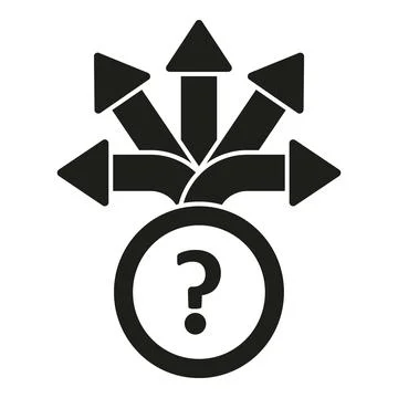 Question mark with diverging arrows representing choices Stock Illustration