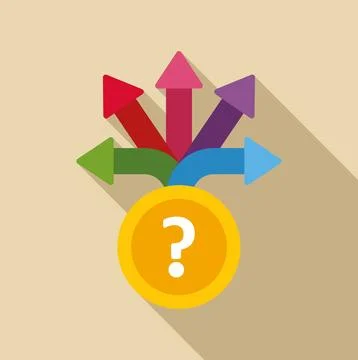 Question mark with diverging arrows showing choice and direction Stock Illustration