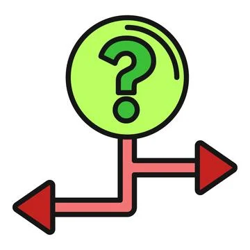 Question mark with diverging arrows showing choice and uncertainty Stock Illustration
