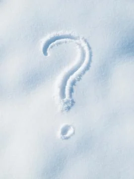Question mark drawing in snow, winter and sign, icon or symbol outdoor with Stock Photos