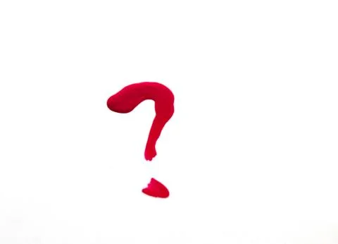 Question mark drawn with red nail Polish, isolated on a white background Stock Photos