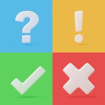 Question mark, exclamation, check and cross icons on colorful background Stock Illustration
