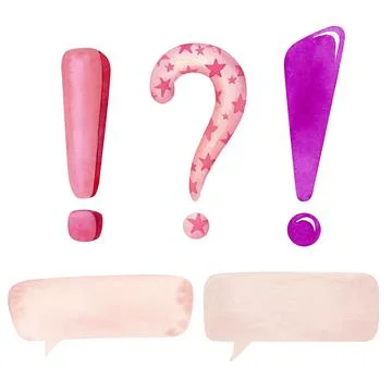 Question mark, exclamation mark and speech bubbles, watercolor illustration Stock Illustration