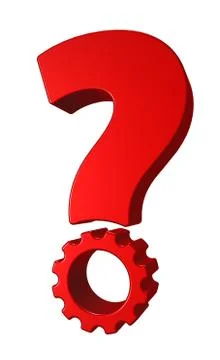 Question mark with gear wheel point on white background - 3d illustration Illustrazione stock