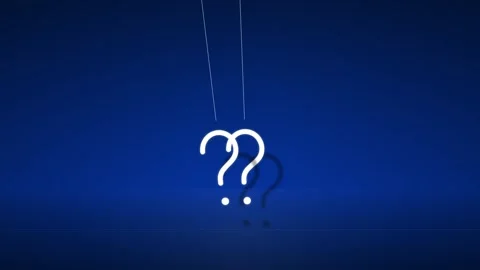 Question mark. Glowing white question mark hanging on blue background Stock Footage 339042381