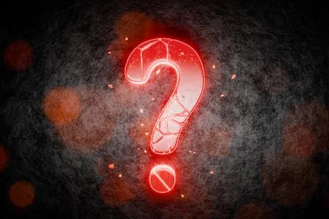 The question mark glows red. FAQ. Answers to riddles. Help concept. Why? Fo.. Stock Illustration