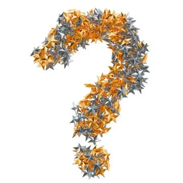 Question mark from gold and silver stars, 3D rendering 스톡 일러스트
