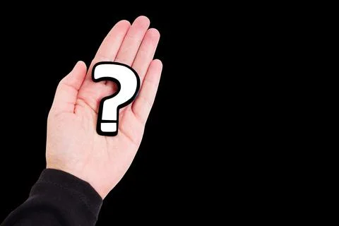 Question Mark in Hand Isolated on Black Stock-Fotos