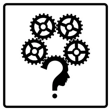 Question mark human head gear symbol Stock Illustration
